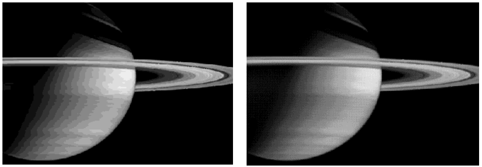 Example of an original grainy image on the left and smoothed output on the right.